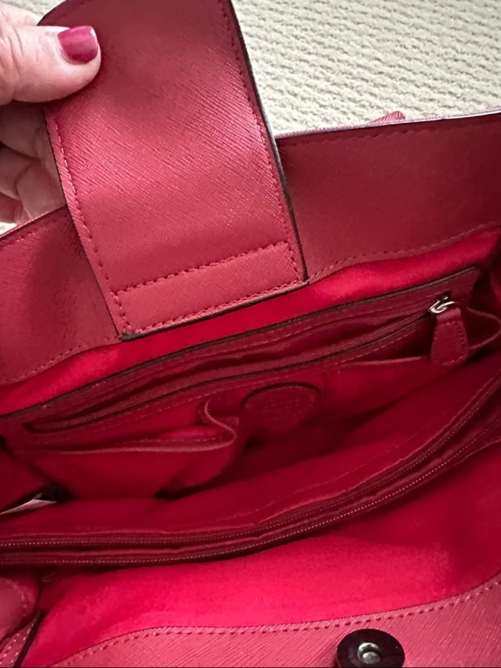 Dana Buchman Dark Red Saffiano Satchel with Metallic Plaque - Picture 5 of 6